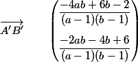 \vec{A'B'} \qquad \begin{pmatrix}\dfrac{-4ab+6b-2}{(a-1)(b-1)}\\[0.5cm]\dfrac{-2ab-4b+6}{(a-1)(b-1)}\end{pmatrix}